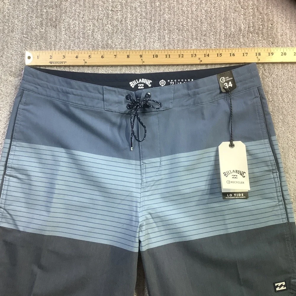 Billabong Lo Tide Boardshorts Blue Striped Surf Trunks Size 34 NWT